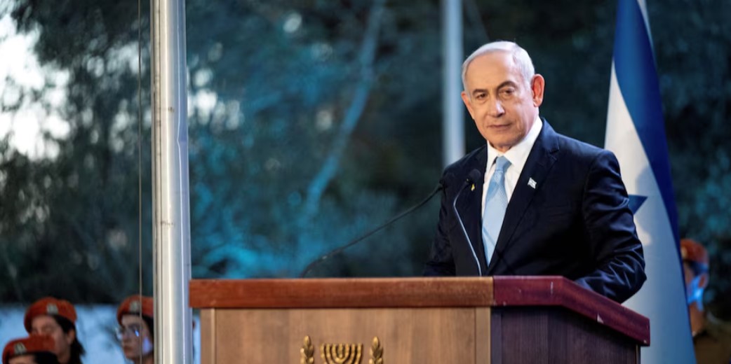 Israeli Prime Minister Benjamin Netanyahu speaks at a state memorial ceremony for Zeev Jabotinsky, founder of the Revisionist Zionist movement, amid the ongoing Israel-Hamas conflict at Mount Herzl military cemetery in Jerusalem, August 4, 2024. (Photo: Naama Grynbaum/Pool via REUTERS/File Photo)