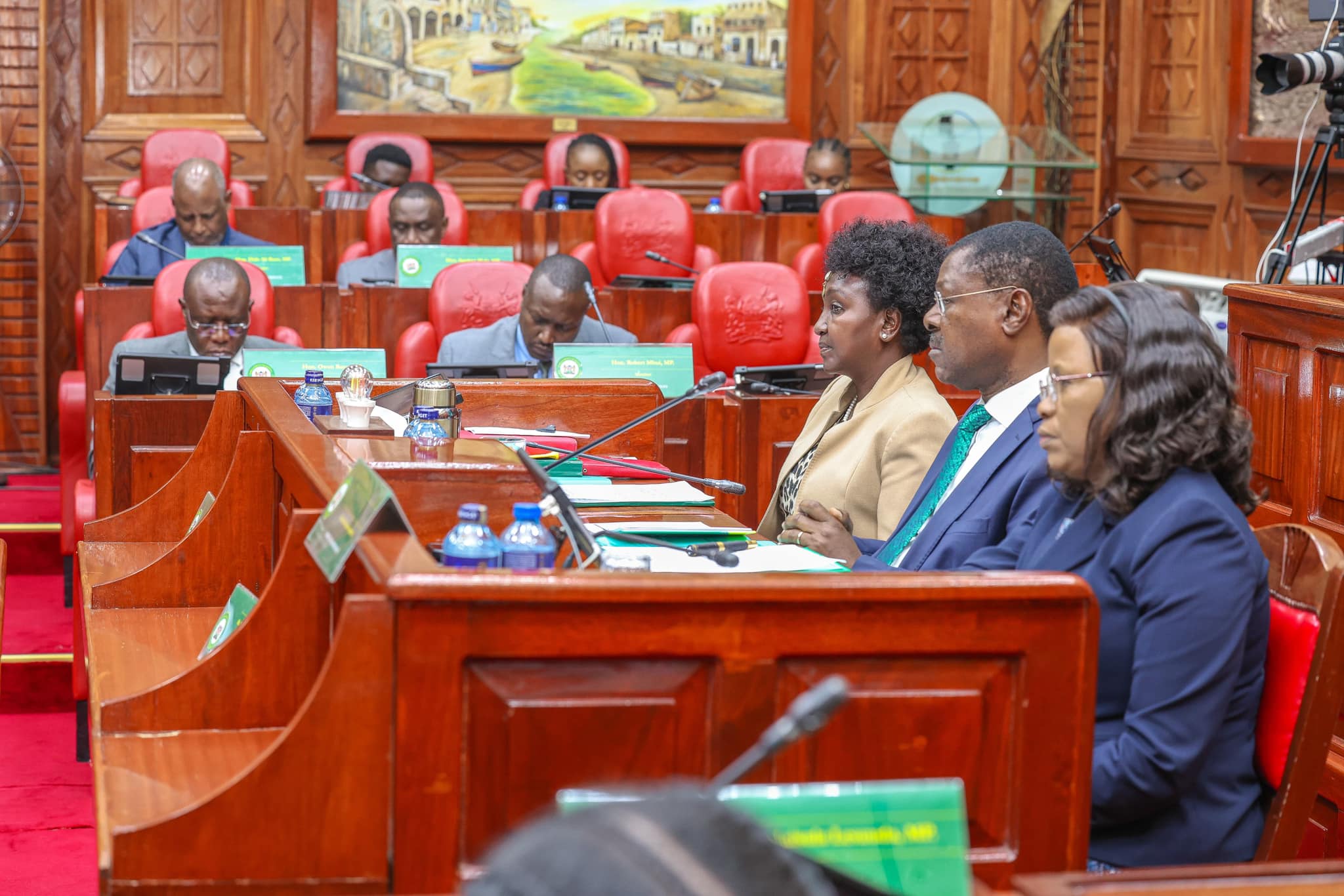 Speaker Moses Wetangula and his deputy Gladys Boss and other members of the National Assembly Committee on Appointments vet Cooperatives CS nominee Wycliffe Oparanya on Sunday, August 4, 2024. (Photo: Parliament)