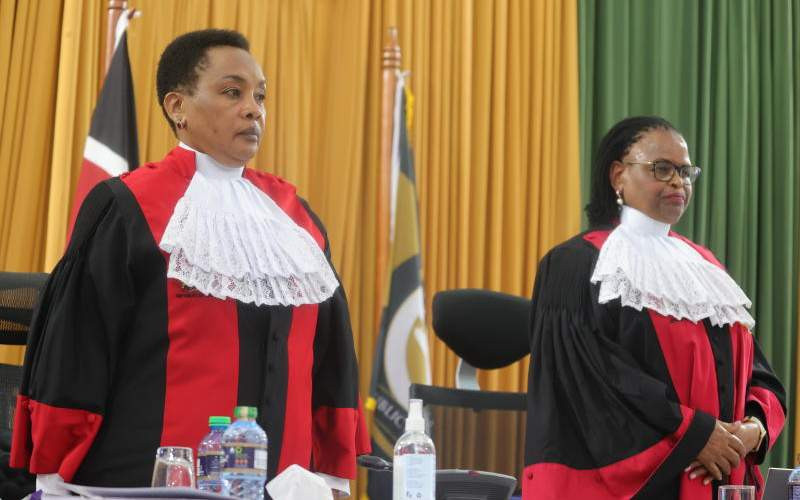 Court stops JSC from addressing complaints against Koome, other judges - Chief Justice Martha Koome (right) and her deputy, Philomena Mwilu (left), at Milimani
Law Courts. (Photo: Judiciary) 