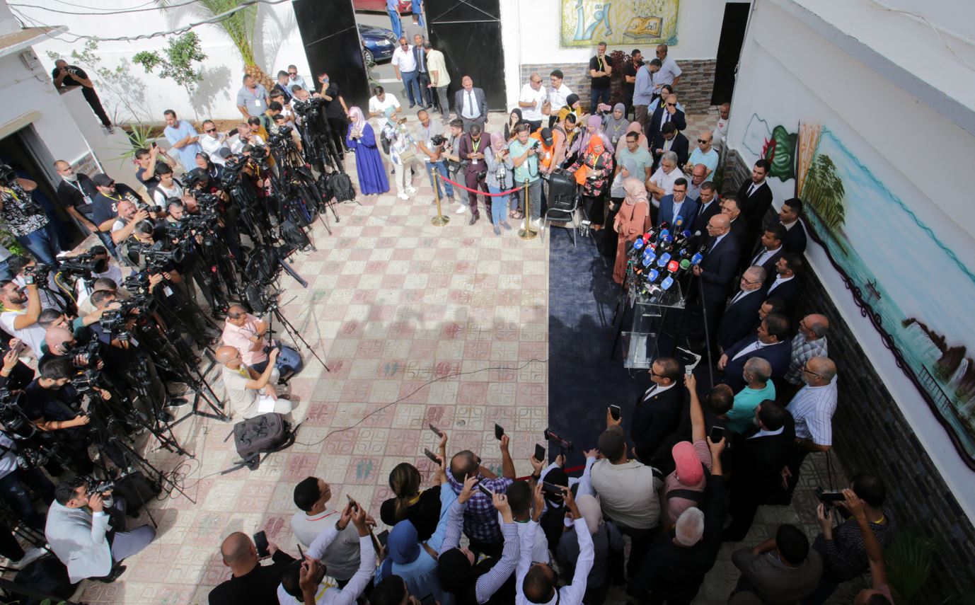 Abdelaali Hassani Cherif, leader of the moderate Islamist Movement of the Society for Peace (MSP) and presidential candidate, speaks during a press conference at a polling station during the presidential election in Algiers, Algeria September 7, 2024. (Photo: REUTERS/Ramzi Boudina)