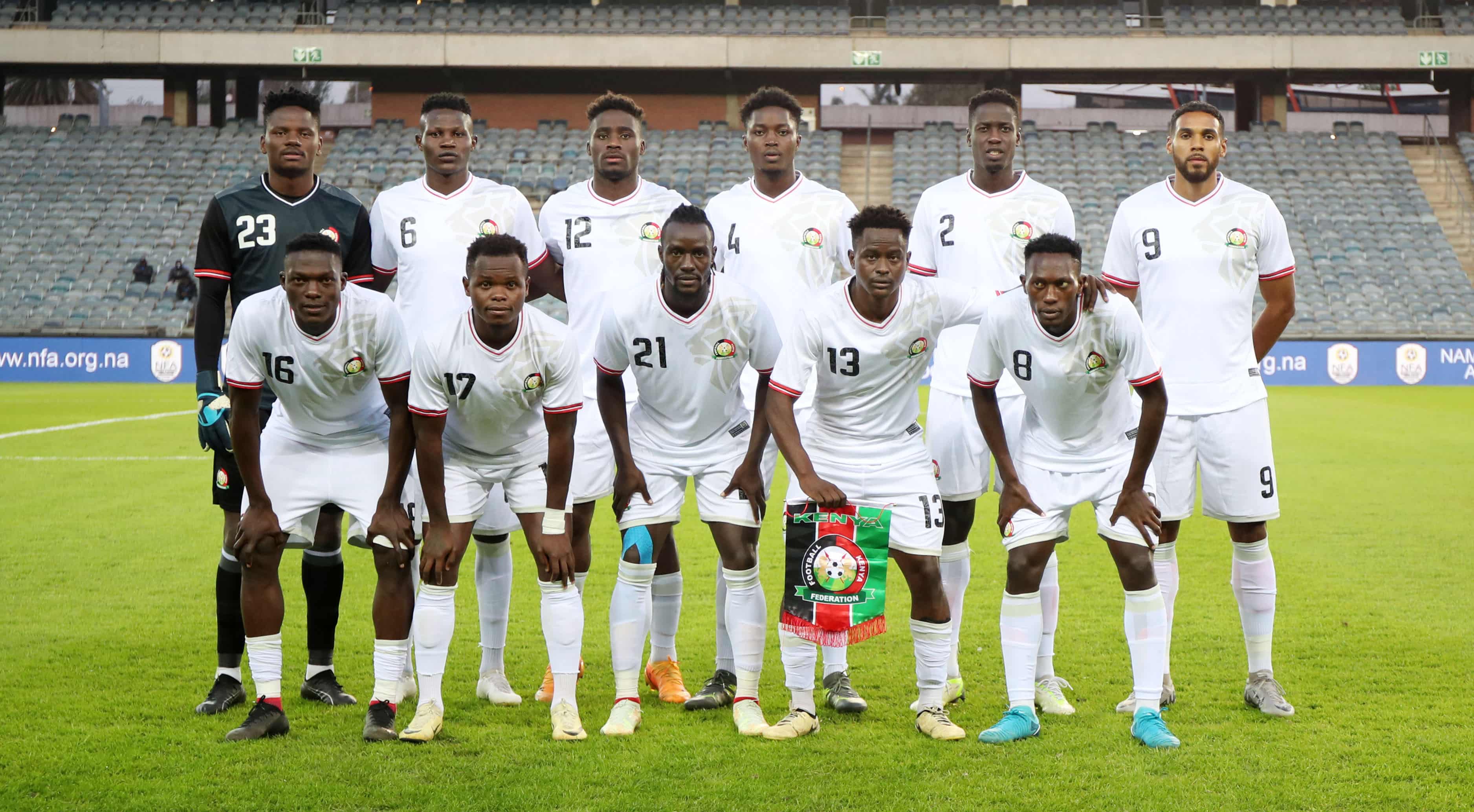 AFCON2025Q: Kenya rallies to secure crucial 2-1 victory over Namibia - Harambee Stars line up before the game against Namibia at the Orlando Stadium in South Africa (C) COSAFA Media