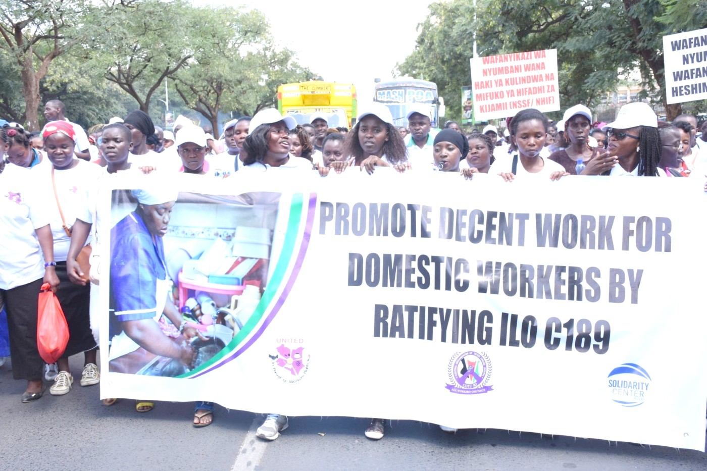 Abused and overworked: The harsh realities facing most domestic workers - Domestic workers organised by Kudheiha joined their allies in hosting a series of public informational forums in the Mombasa to educate migrant domestic worker about their rights. They urged Parliament to ratify the International Labor Organisation's Convention 189 on Decent Work for Domestic Workers. (Photo: Solidarity Centre)