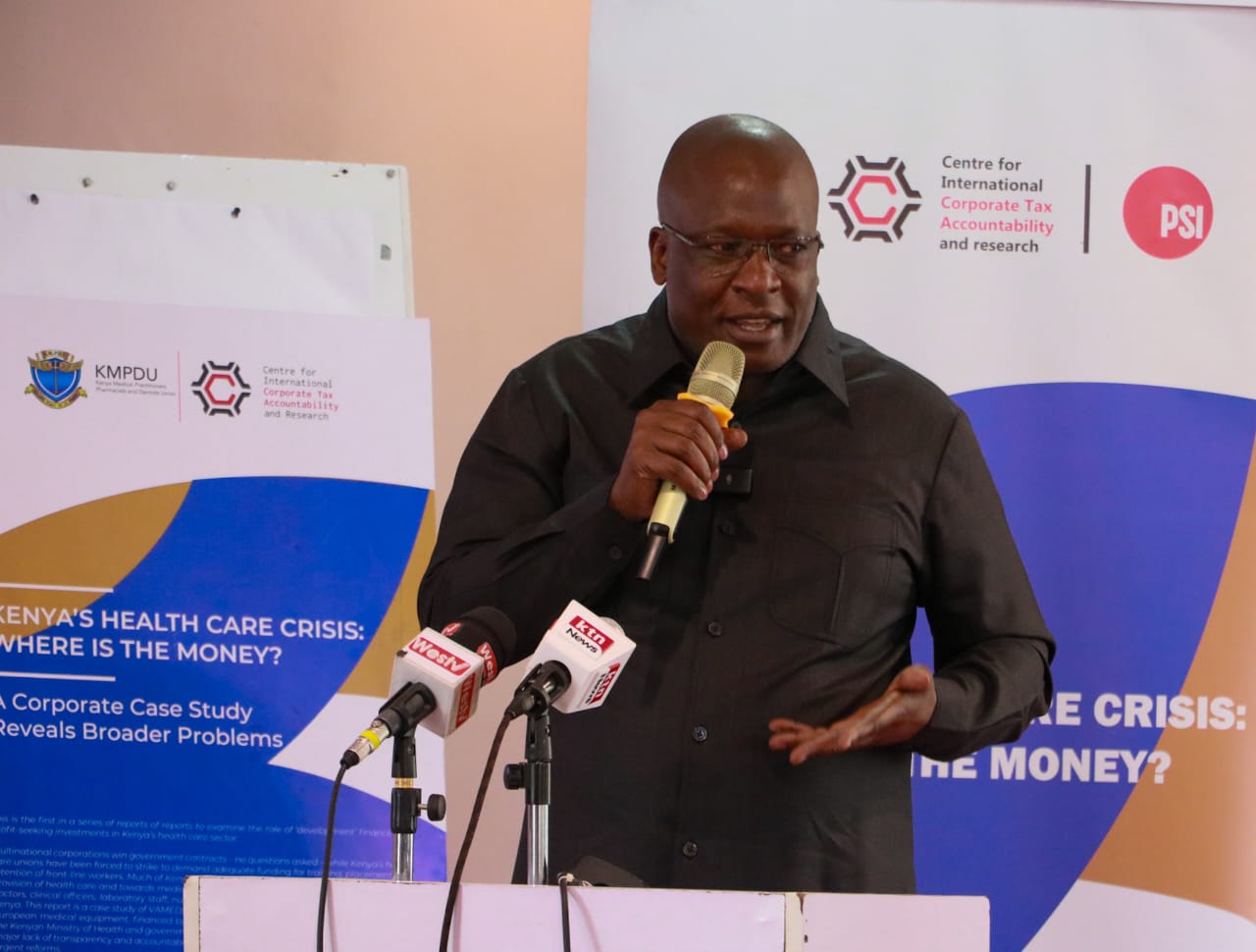 Kenya Union of Civil Servants Secretary General Tom Odege speaks at the launch of the Kenya Medical Practitioners and Dentists Union report on the state of healthcare in the country on Monday, September 16, 2024. (Photo: Justine Ondieki)