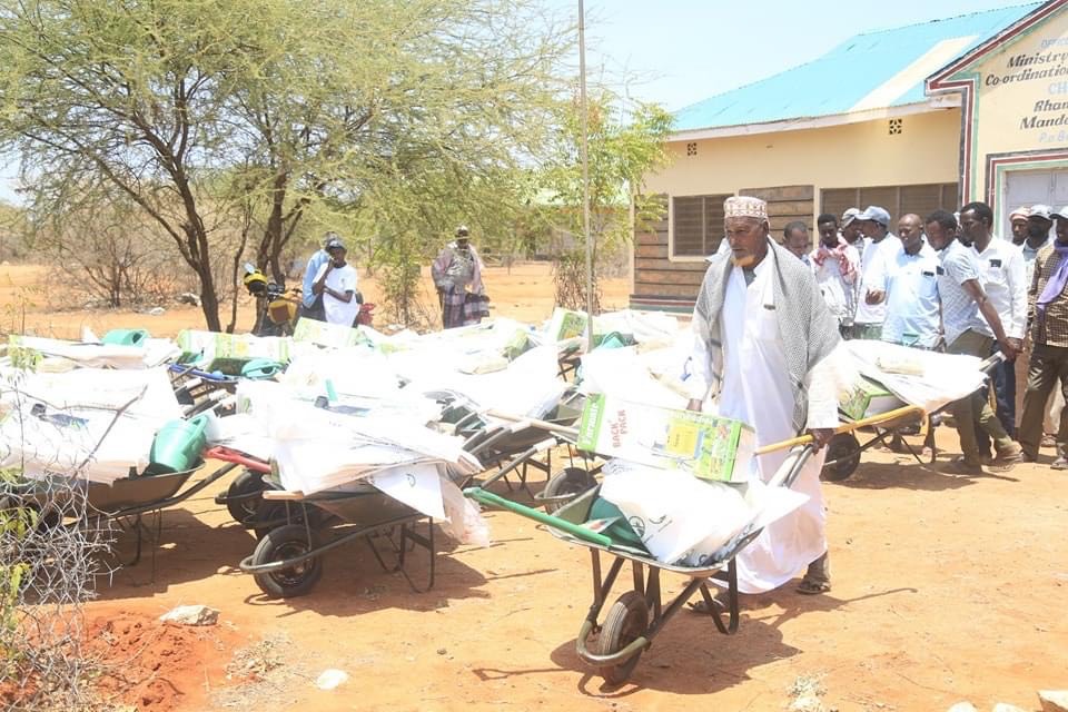 Farm inputs handed over to farmers on Sunday, September 6, 2024, at Rhamu ward in Mandera County to promote sustainable food production. (Photo: Issa Hussein)