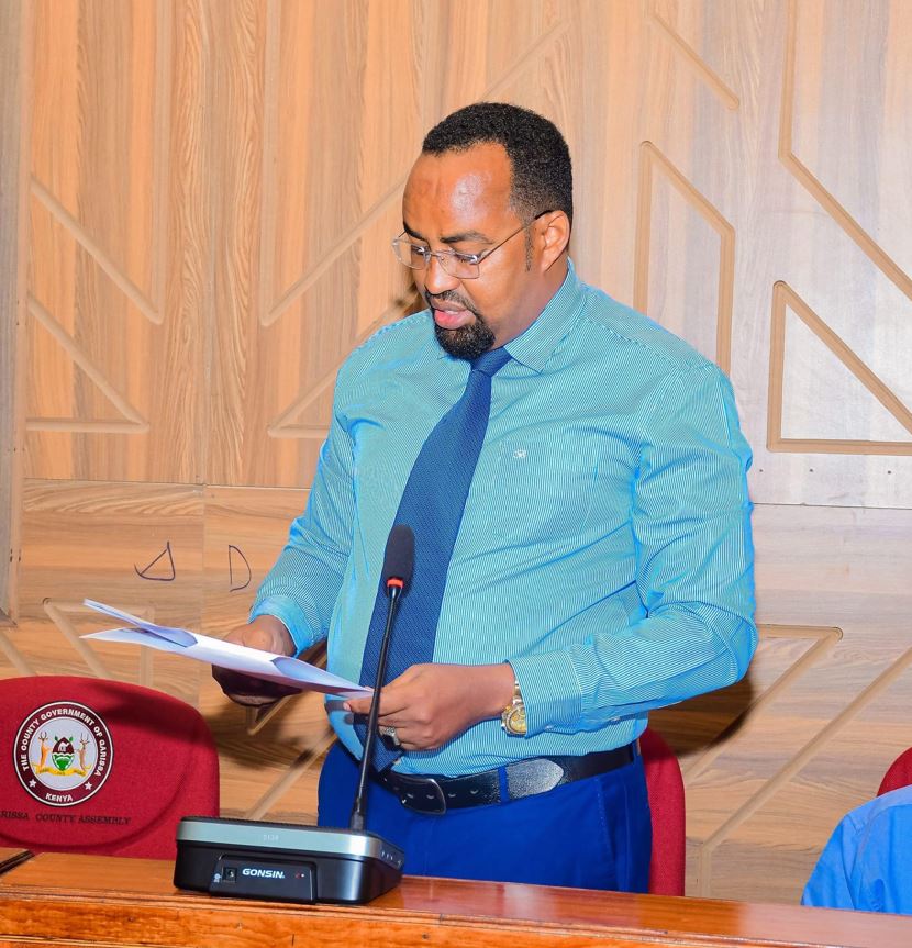 Nanighi Ward MCA raising concerns on Agricultural Machinery at the Garissa County Assembly on Tuesday