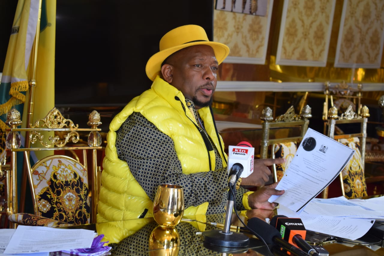 Mystery of Jeevanjee Estate title deed used to secure Sh1.9 billion loan - Former Nairobi governor Mike Sonko addressing journalists at his Upper Hill office in Nairobi on October 24, 2024. (Photo: Maureen Kinyanjui)