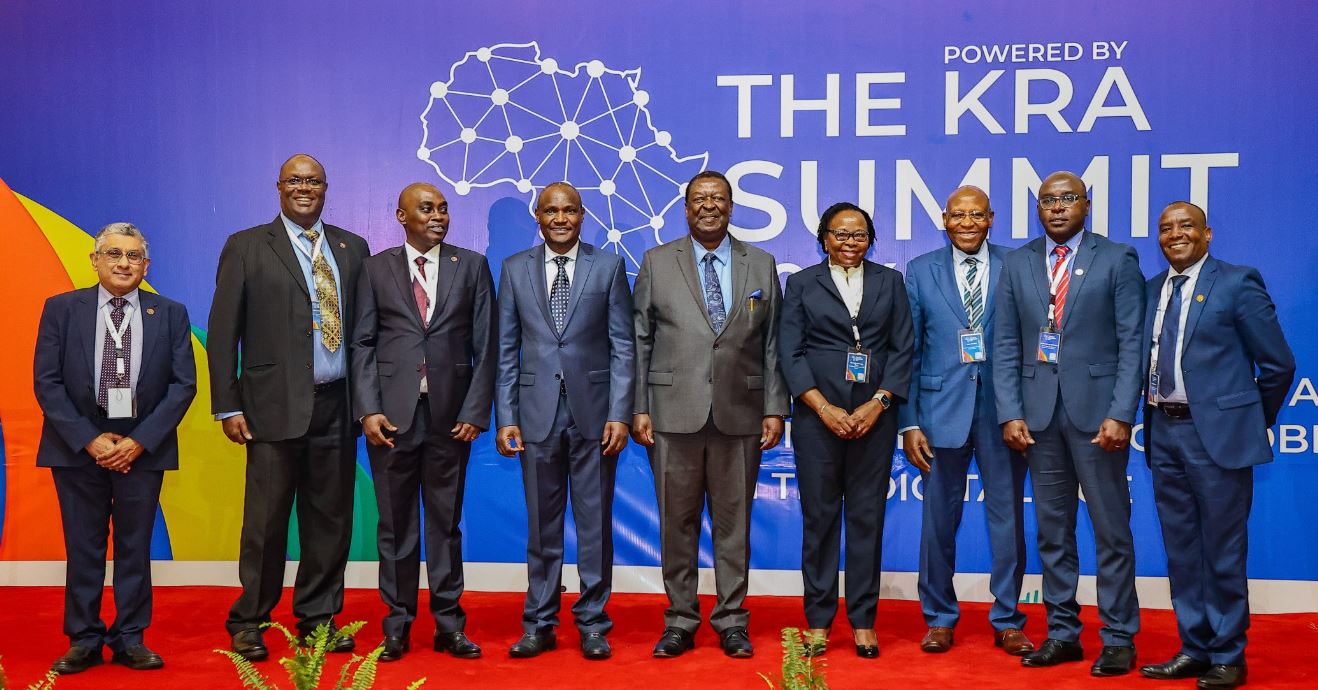 PCS Musalia Mudavadi (centre) and Treasury CS John Mbadi (At the opening of the 2024 Kenya Revenue Authority (fourth left) at KRA Summit 2024 at Safari Park Hotel. (Photo: Musalia Mudavadi)