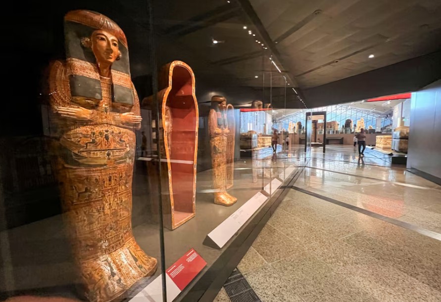 Egypt opens more galleries in long-awaited antiquities museum - Pharaonic statues are displayed at the Grand Staircase of the Grand Egyptian Museum during a partial trial in Giza, Egypt on October 15, 2024. (Photo: REUTERS/Mohamed Abd El Ghany)