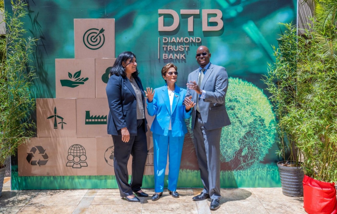 Speedy regulations needed to propel Kenya’s carbon market, experts advise - Reshma Shah, Lead Carbon Market FSD Africa (left), Nasim Devji Group CEO DTB (centre) and Paul Muthaura CEO Africa Carbon Markets Initiative (right) during the DTB fourth Economic and Sustainability Forum held at Serena Hotel in Nairobi. (Photo: Handout)