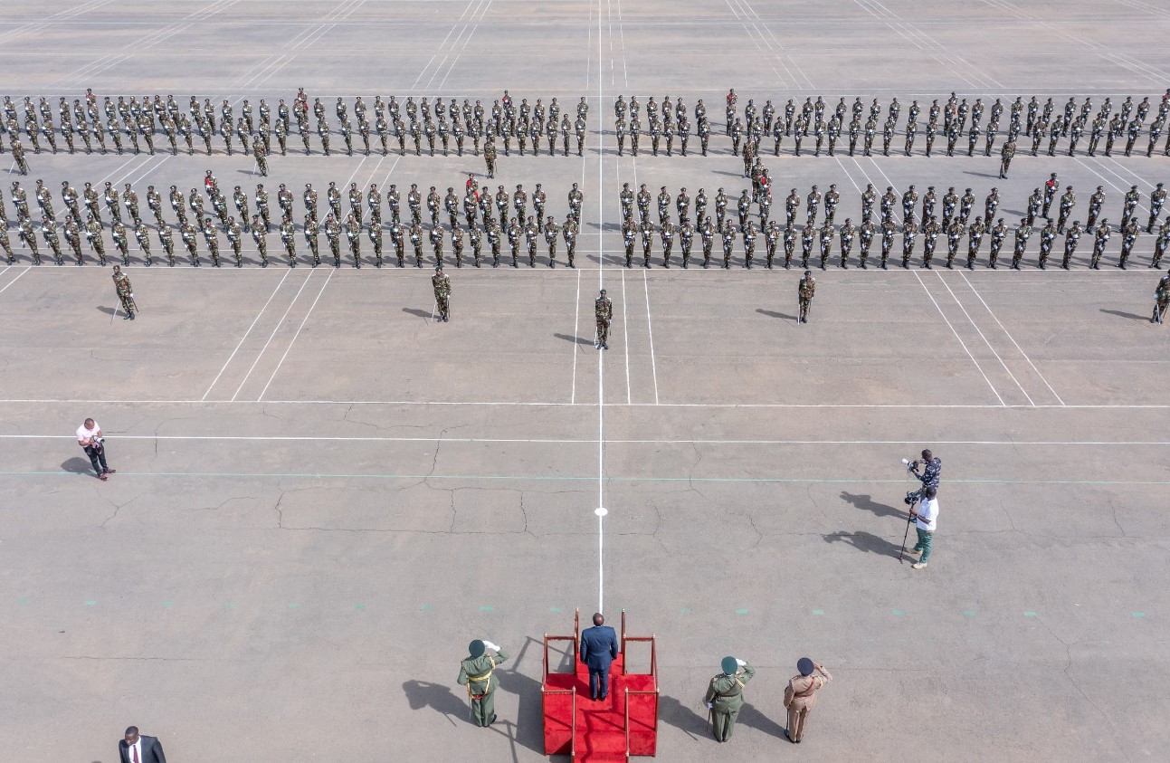 President William Ruto inspects a passing out parade of KFS inspector cadets and forester trainees at the National Youth Service headquarters in Gilgil, Nakuru County, on Monday, October 28, 2024. (Photo: PCS)