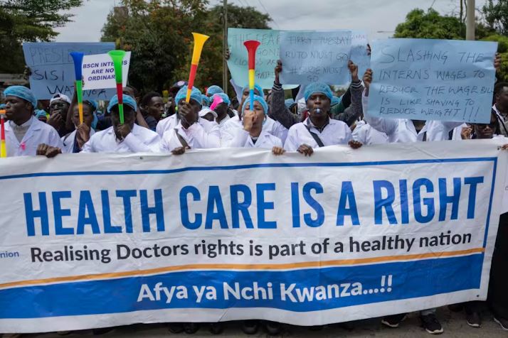 How transition to new healthcare scheme can be made less painful for Kenyans - Kenyan doctors demonstrate outside the health ministry to demand better conditions in April 2024. (Photo: Simon Maina/AFP via Getty Images)
