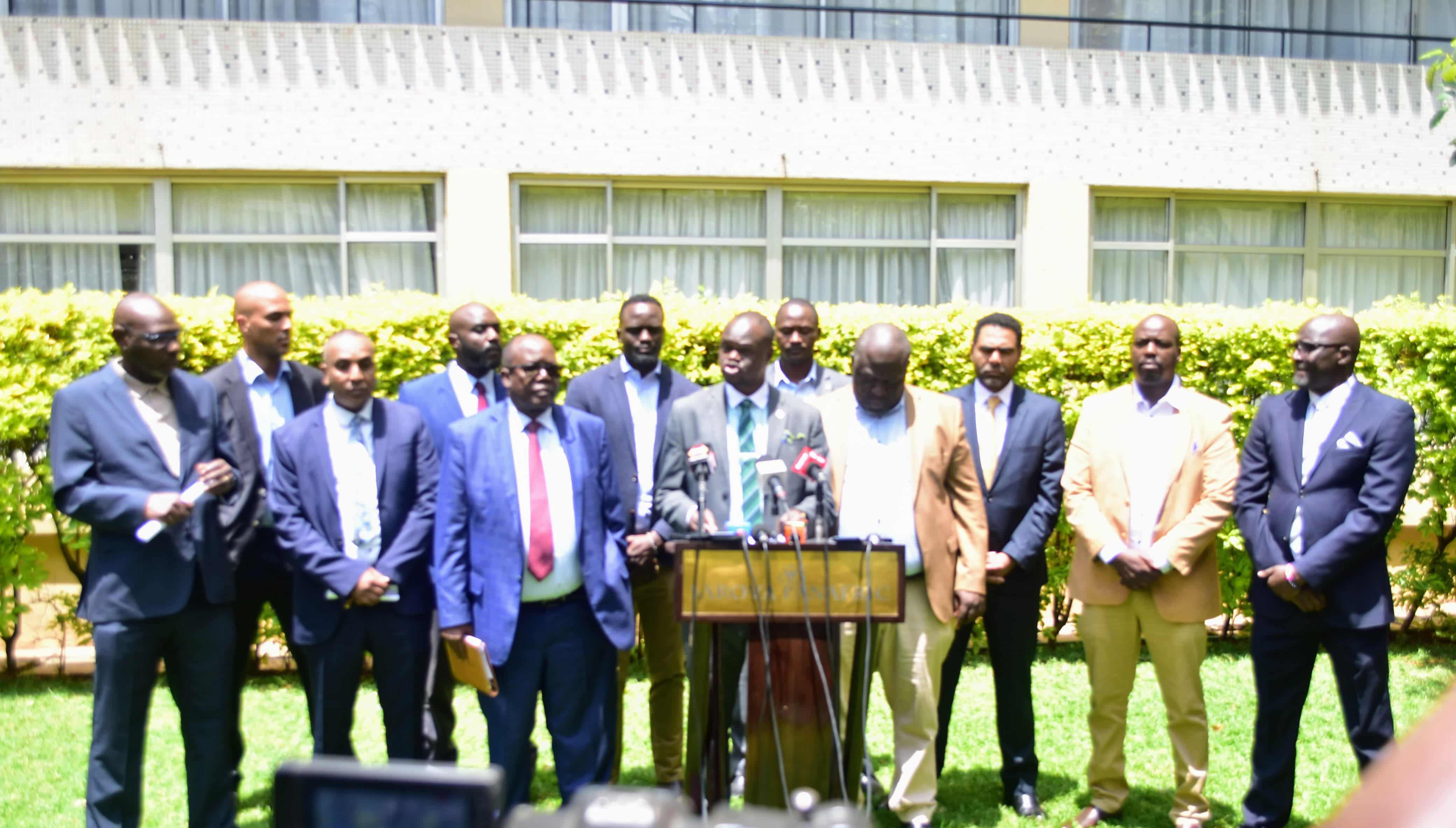 FKF presidential aspirants call for electoral transparency amid allegations of voter register tampering - Various FKF Presidential candidates during the press conference at a Nairobi hotel (C) Rama Mohammed 