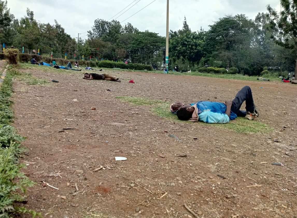 A struggling youth rests at Kamukunji Grounds, in Kamukunji Constituency. (Photo: Ahmed Shafat)