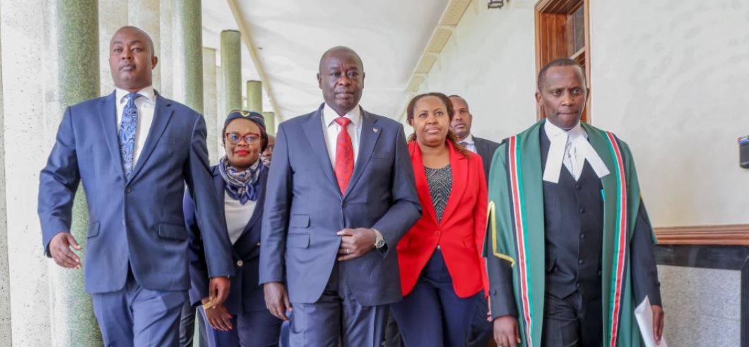 Three-judge bench formed to hear DP Gachagua's impeachment petitions - Deputy President Rigathi Gachagua (centre) arrives at Parliament Buildings on October 8, 2024 to present his defence on his impeachment motion. The motion sailed through. (Photo: National Assembly)