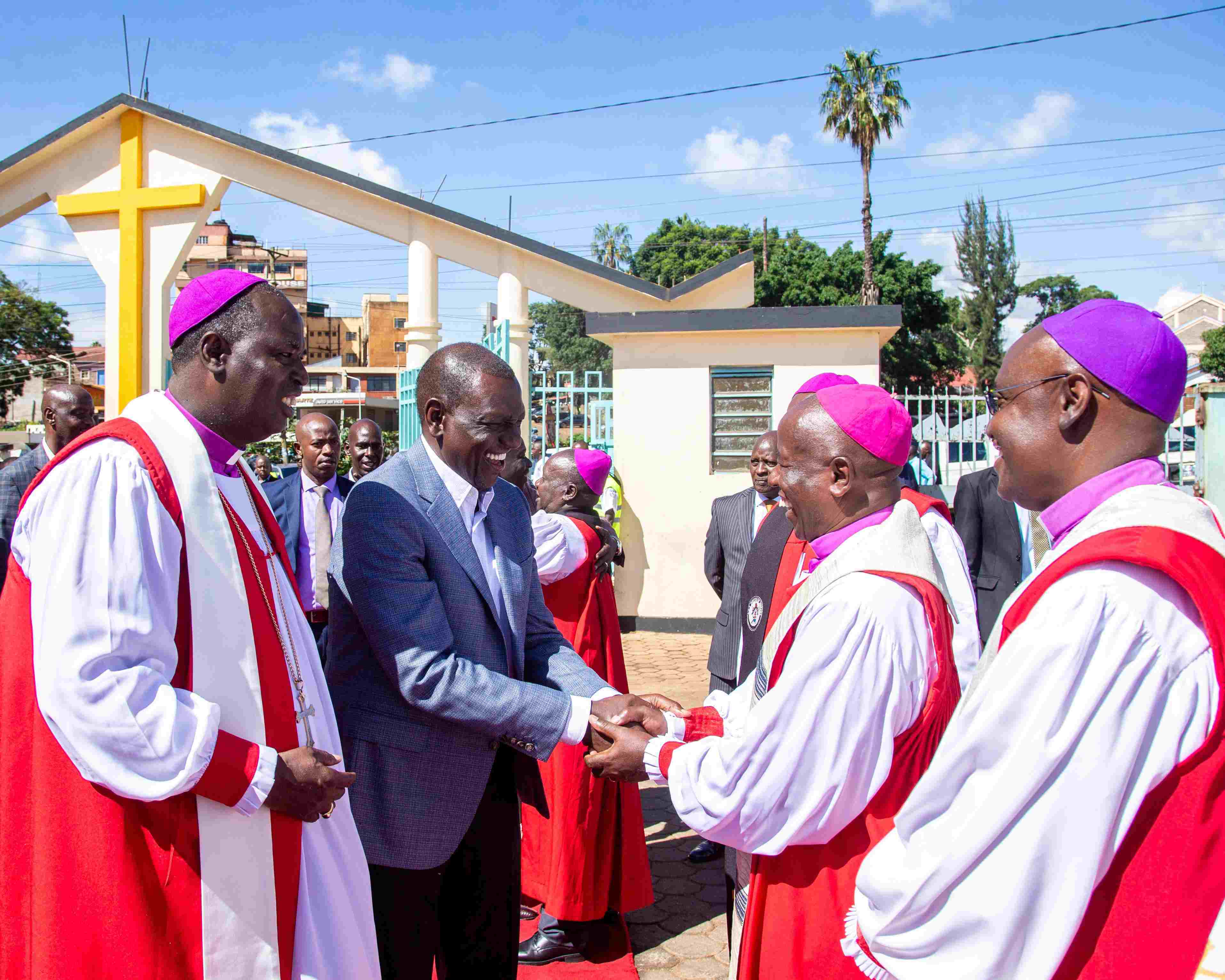 "We’ll take the money elsewhere", Ruto allies slam clerics over donation rejection - President William Ruto
welcomed by the clergy at a church Service at ACK St. Peter's Cathedral, Nyeri. on April 14, 2024. (Photo: X/Raymond Omollo)