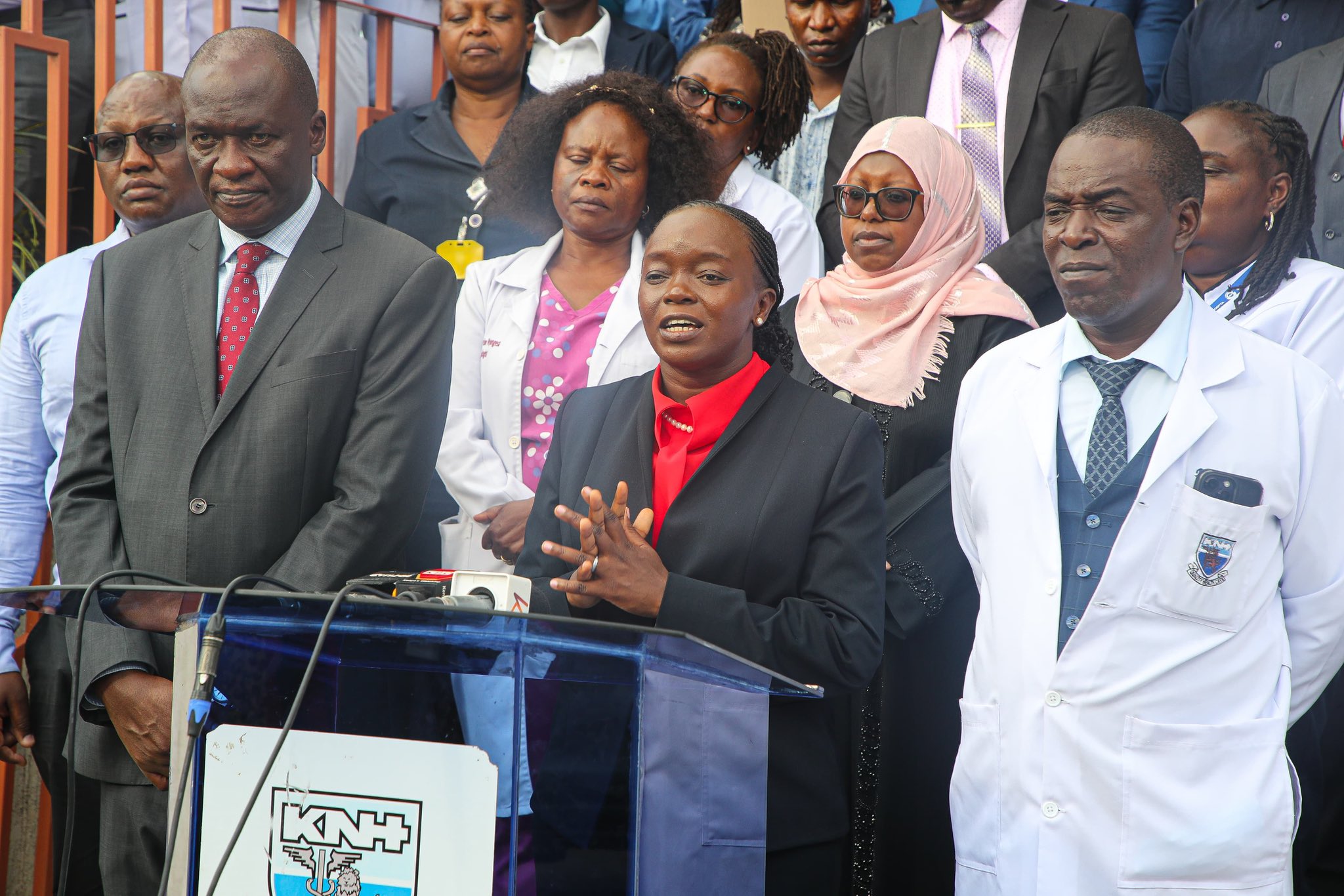 46% of health facilities have yet to join SHA e-contracting platform - report - Health Cabinet Secretary Deborah Barasa speaks to the media at the Kenyatta National Hospital, where she assessed the facility's performance under SHA. (Photo: MoH)