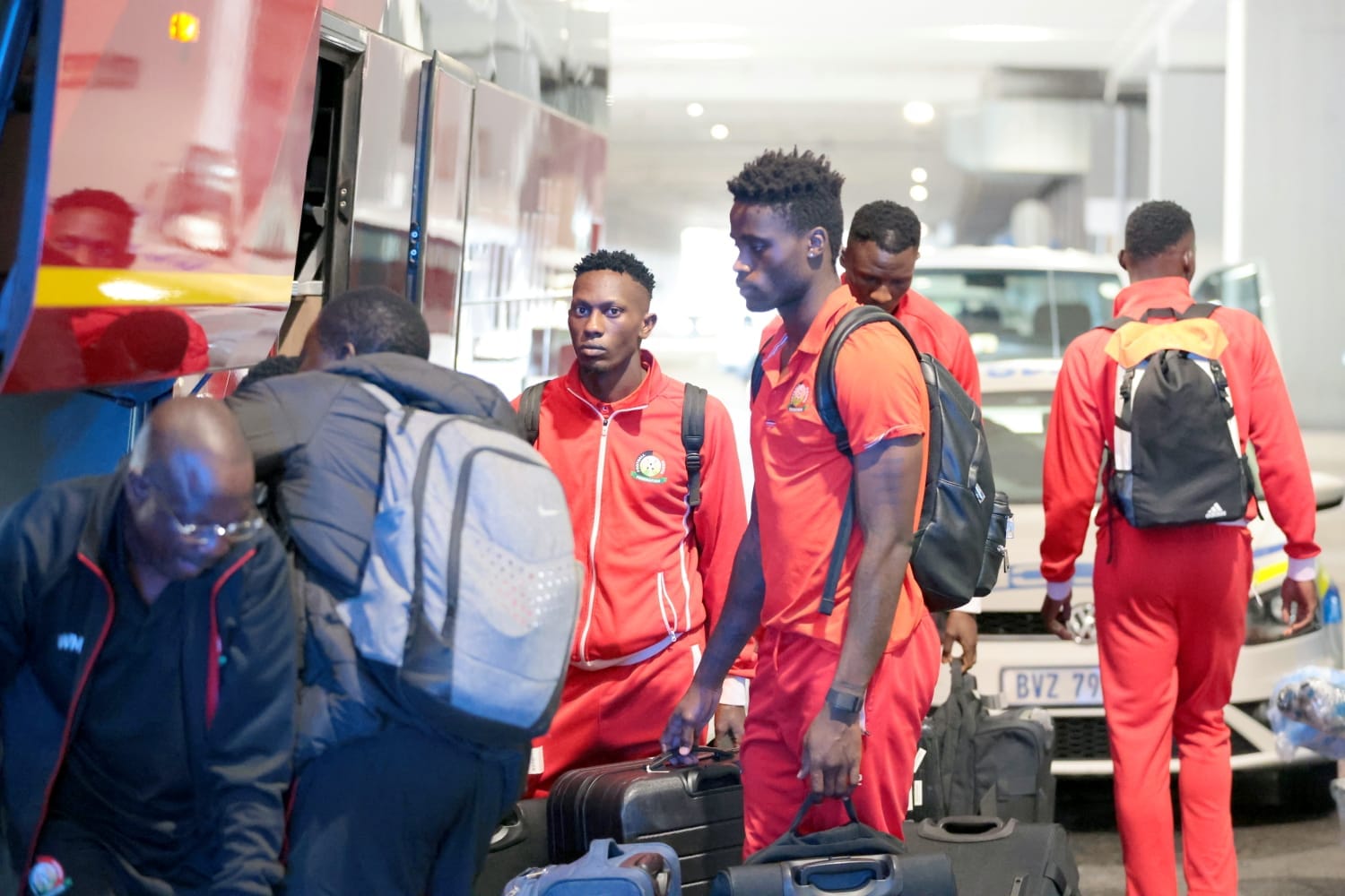 Harambee Stars travel to South Africa for AFCON qualifiers - Harambee Stars players at the Oliver Tambo International Airport, Joburg, South Africa (C) FKF Media 