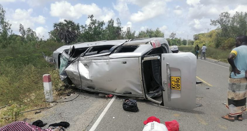 Commuters on Lamu-Garsen route call for road signs at Mambo Sasa blackspot - A car that was involved in an accident at Mambo Sasa blackspot on October 7, 2024, killing three people and injuring others. (Photo: Farhiya Hussein)