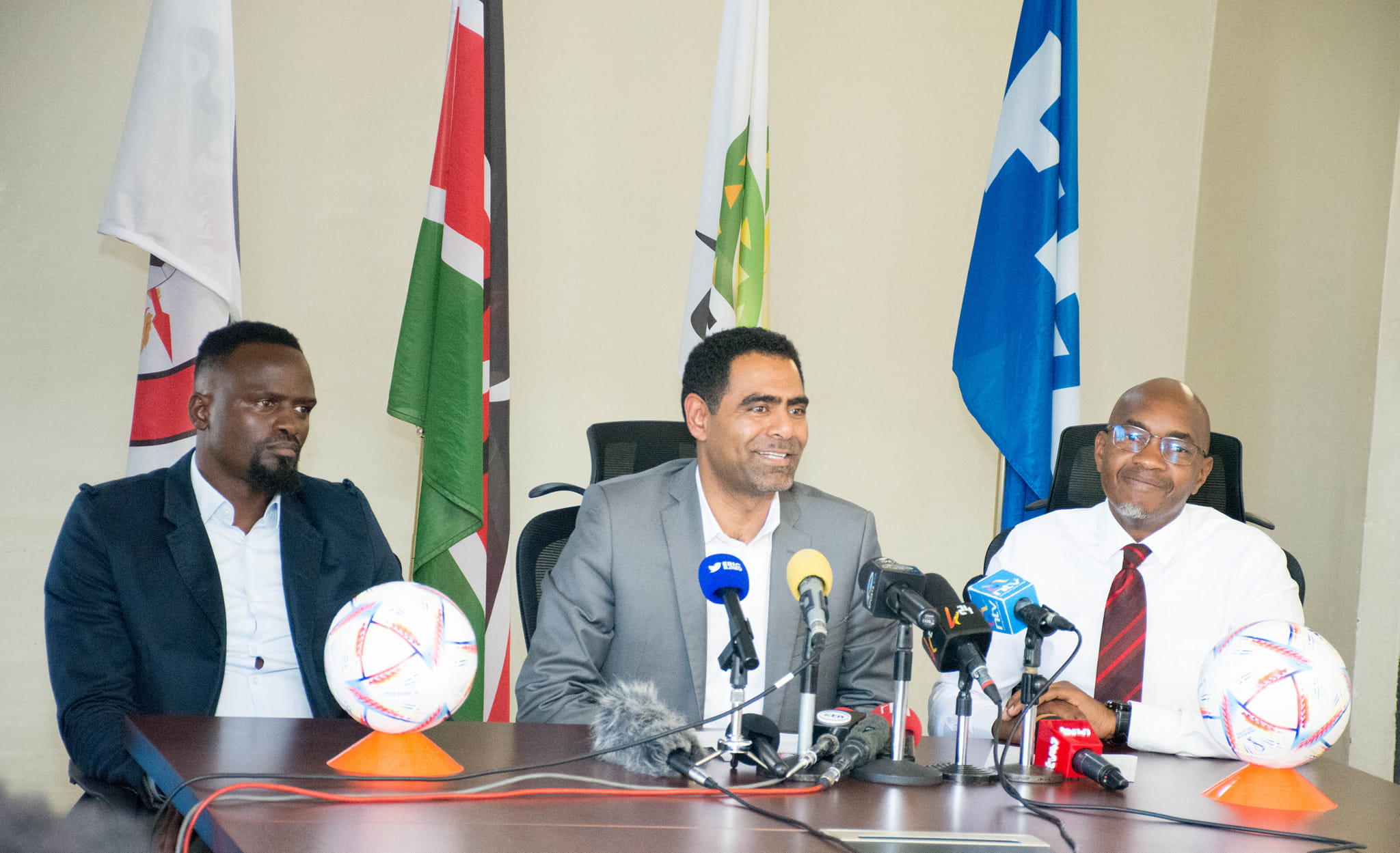 FKF postpones start of Premier League matches amid transition challenges - New FKF President Hussein Mohammed (centre) addressing journalists on December 11, 2024.  (Photo: FKF Media)