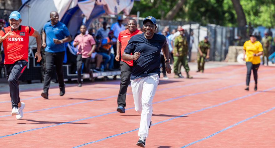 Ruto rallies East African states to back Raila's bid for AU Commission leadership - President William Ruto participates in a race when he officially opened the 14th East African Community Inter-Parliamentary Games in Mombasa. (Photo: PCS)