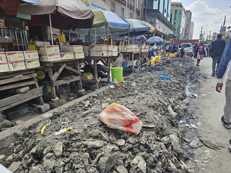 Uncollected sludge on General Waruingi sparks health and safety concerns in Eastleigh - Uncollected sludge left on General Wariungi Street. (Abdirahman Khalif)