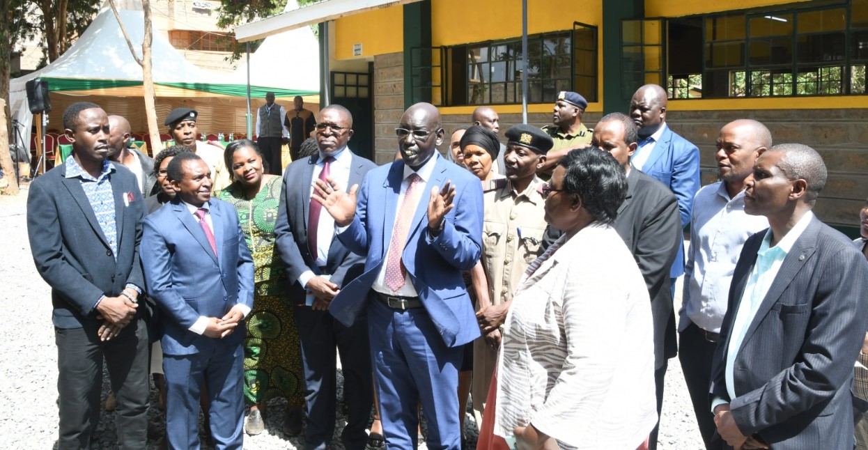 Sh43.4 billion budget shortfall threatens Kenya's free education programme - Basic Education PS Belio Kipsang (centre) speaks during the monitoring of the reopening of schools for the first term of 2025. (Photo: X/Ministry of Education)