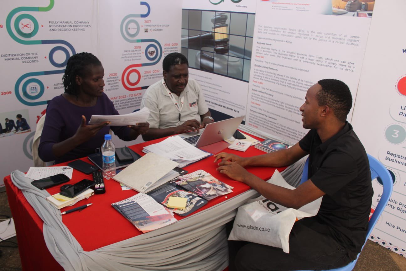 Job loss crisis looms as state shuts more than 200 companies - Business Registration Service officials engaging the public by providing business support services at the 5th #SMEEXPO2024 at the KICC in Nairobi on March 21, 2024. (Photo: BRS) 