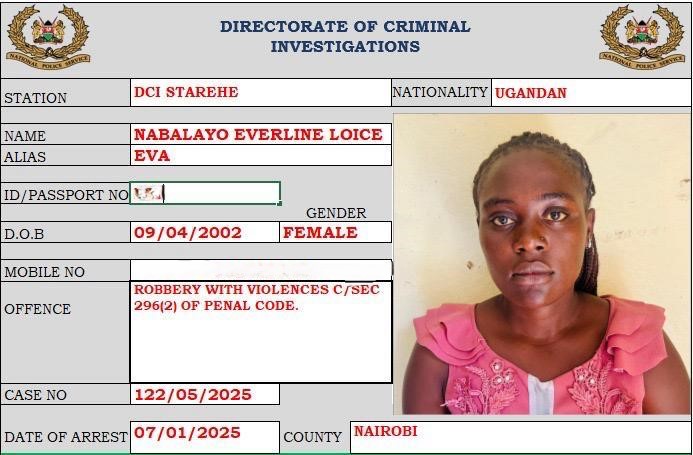 Ugandan nanny accused of aiding Eastleigh robbery arrested in Kariokor