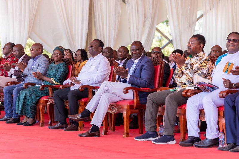 Ruto: Leaders must offer solutions, not encourage youth unrest - President William Ruto and other leaders during the interdenominational prayers at Cheptais Boys High School, Mt Elgon Constituency, Bungoma County. (PCS)