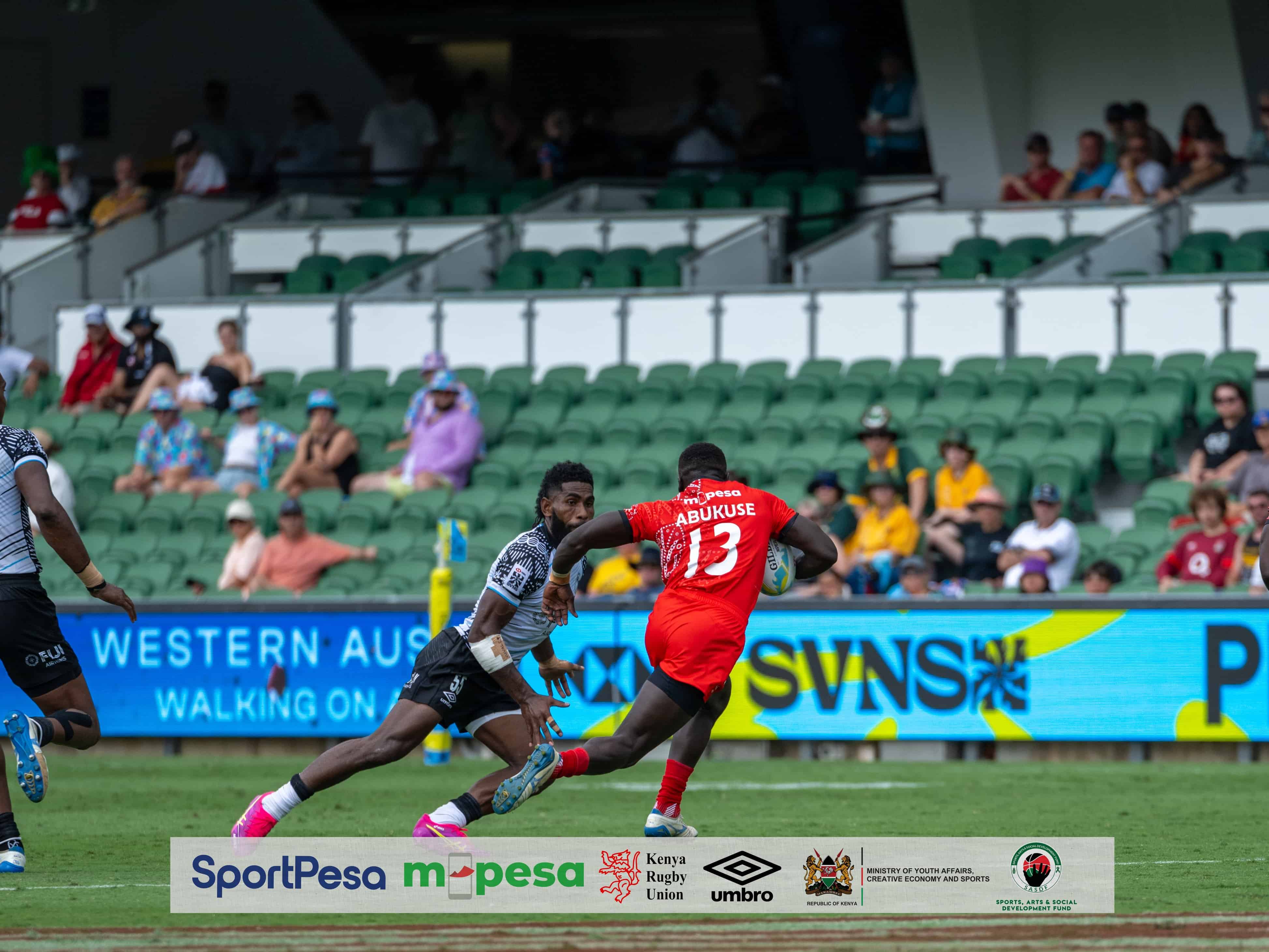 Shujaa struggle at Perth Sevens, suffer back-to-back defeats - Part of the action as Kenya 7s took on Fiji (C) Courtesy / Arigi Abiero 