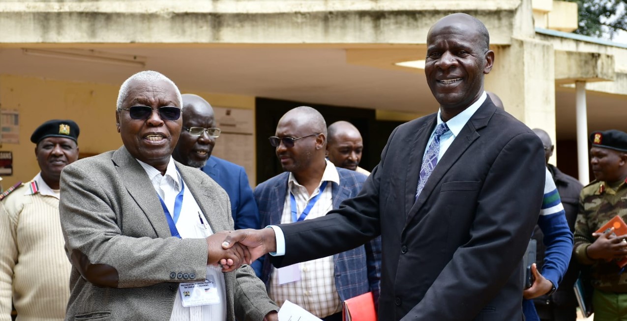 Over 10 Bills still awaiting Cabinet's approval delaying education reforms - PWPER Chairperson Raphael Munavu (left) receives a report on the views of Elgeyo Marakwet residents on education reforms. (Photo: X/Ministry of Education)