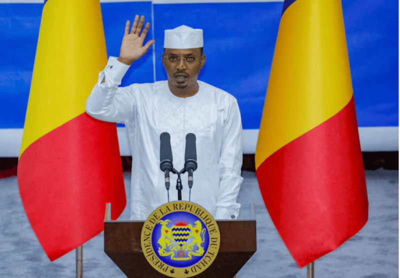 Chad ruling party wins parliamentary majority, provisional results show - Chad President Mahamat Idriss Deby raises his hand during his inauguration ceremony in N'djamena, Chad May 23, 2024. REUTERS/Israel Matene/File Photo 