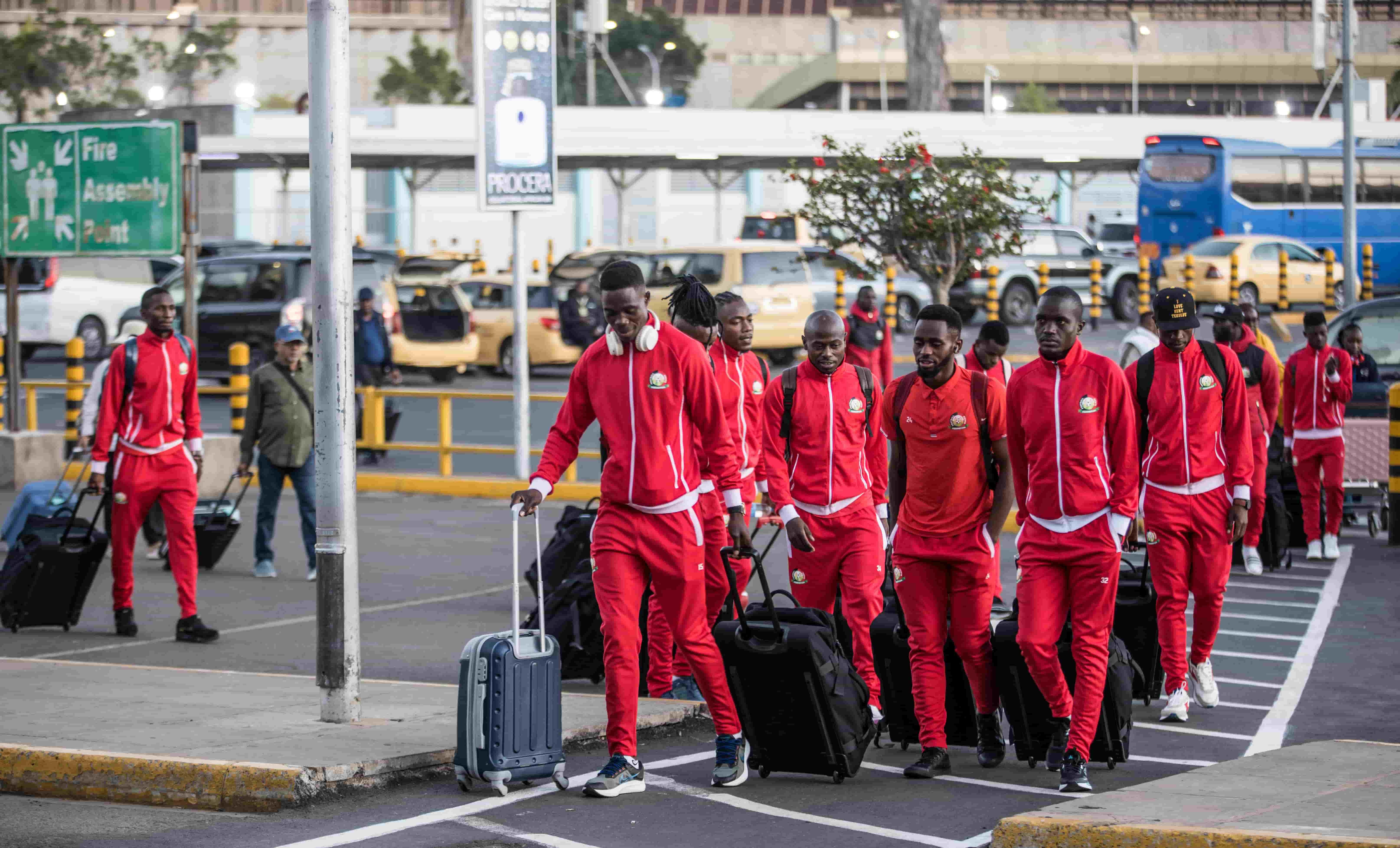 Harambee Stars depart for Mapinduzi Cup in Zanzibar - Harambee Stars players at JKIA this morning 