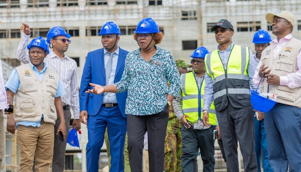 CS Wahome, PS Hinga grilled by senators over affordable housing programme, housing levy - Lands CS Alice Wahome and other land officials during a tour of the Mavoko affordable housing project site. (Photo: X/Boma Yangu Kenya)