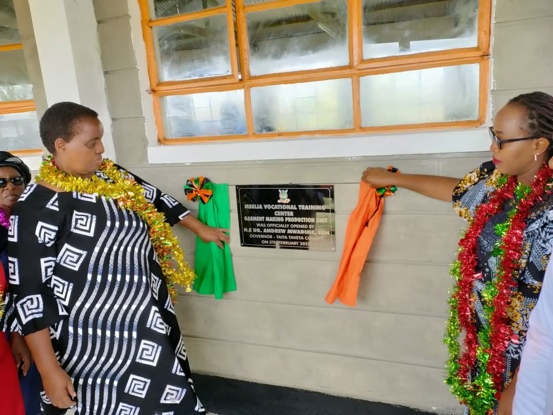 Boost for youths in Taita Taveta as county opens garment production unit - Taita Taveta Deputy Governor Christine Kilalo (left) during the launch of the garment production unit at Mselia Vocational Training Centre (VTC).