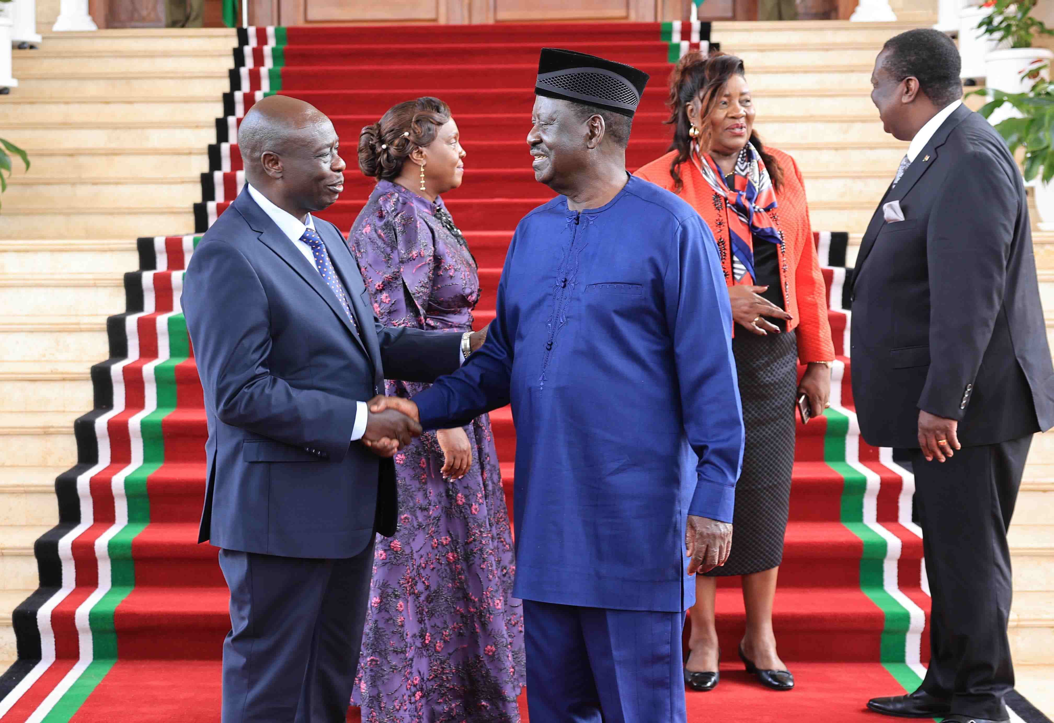 Welcome back home; Kenyans have unfinished business with you, Gachagua tells Raila after AUC defeat - Former Deputy President Rigathi Gachagua (left) shakes hands with former Prime Minister Raila Odinga at State House, Nairobi on August 27, 2024. (Photo: X/ Rigathi Gachagua)