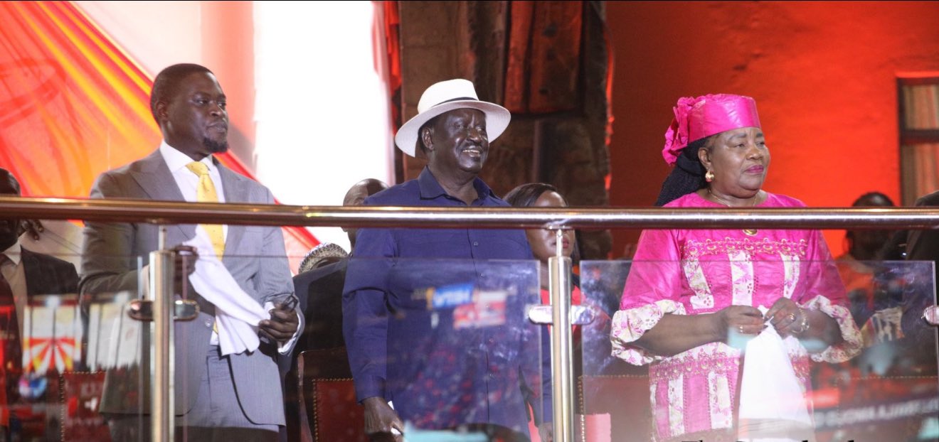 Sakaja hints at joining Raila's ODM Party ahead of 2027 elections - From left: Nairobi Governor Johnson Sakaja, AUC Chair candidate Raila Odinga and Ida Odinga at a prayer function for Odinga who is seeking the African Union Commission Chairperson seat. (Photo: ODM)