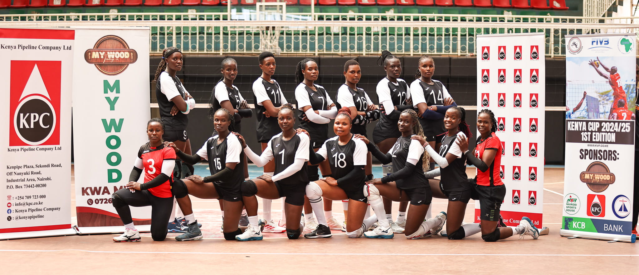 KCB and Kenya Pipeline dominate opening day of Kenya Cup Women’s Volleyball Tournament - Kenya Pipeline women's volleyball club line up before a game (C) KPC 