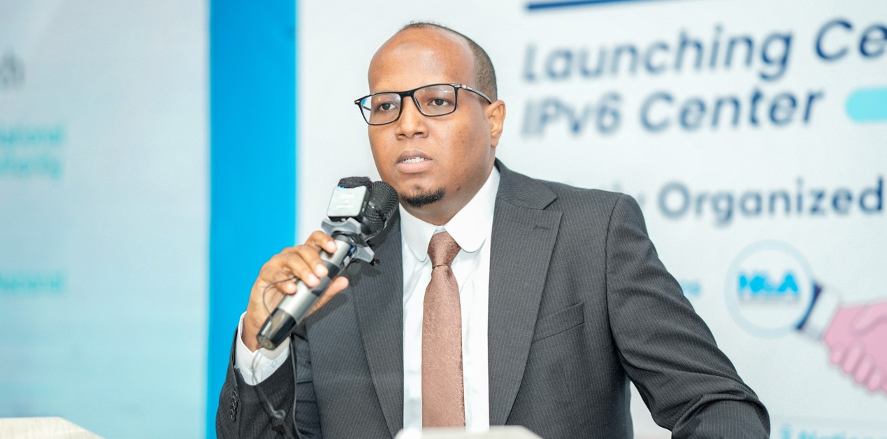 Somalia unveils first national centre for future-ready internet as it shifts to modern digital era - Somalia's National Communications Authority Director General Mustafa Yasin Sheikh speaking during the launch of the National IPv6 Internet Protocol Centre on February 10, 2025. (Photo: NCA)