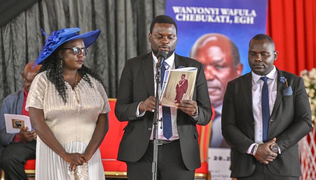 Wafula Chebukati’s last words: Son paints a picture of fearless yet loving father - Former IEBC boss Wafula Chebukati’s Children during their father's funeral ceremony in Sabatia-Kiminini Constituency, Trans Nzoia County on March 8, 2025. (Photo: PCS)