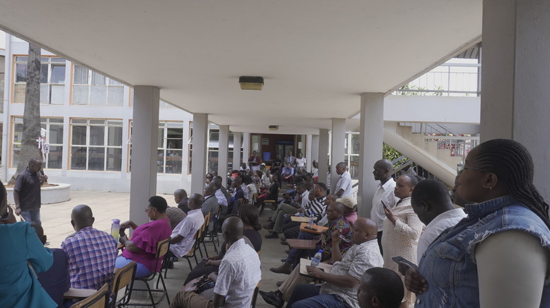 We can’t pay rent nor buy food, striking TUK lecturers lay bare frustrations - Striking lecturers of the Technical University of Kenya deliberate at the university following their industrial action that has seen them go three  months without payment.  (Photo: Justine Ondieki)
