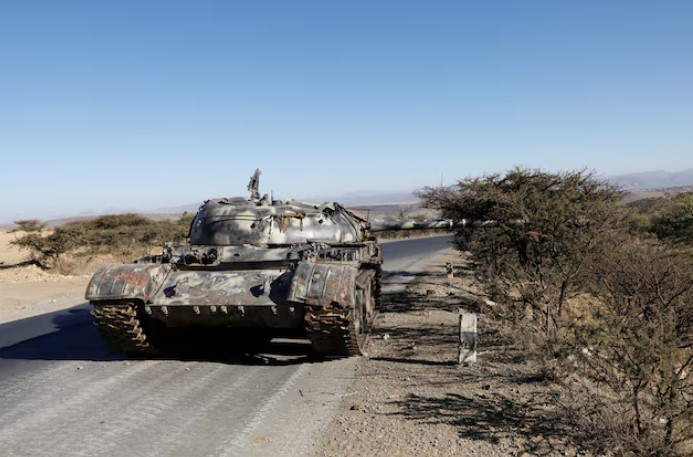 Explainer: Why are Ethiopia and Eritrea on the brink of a possible war? - A damaged Eritrean military tank is seen near the town of Wikro, Ethiopia, March 14, 2021.Picture taken March 14, 2021. (Photo.REUTERS) 