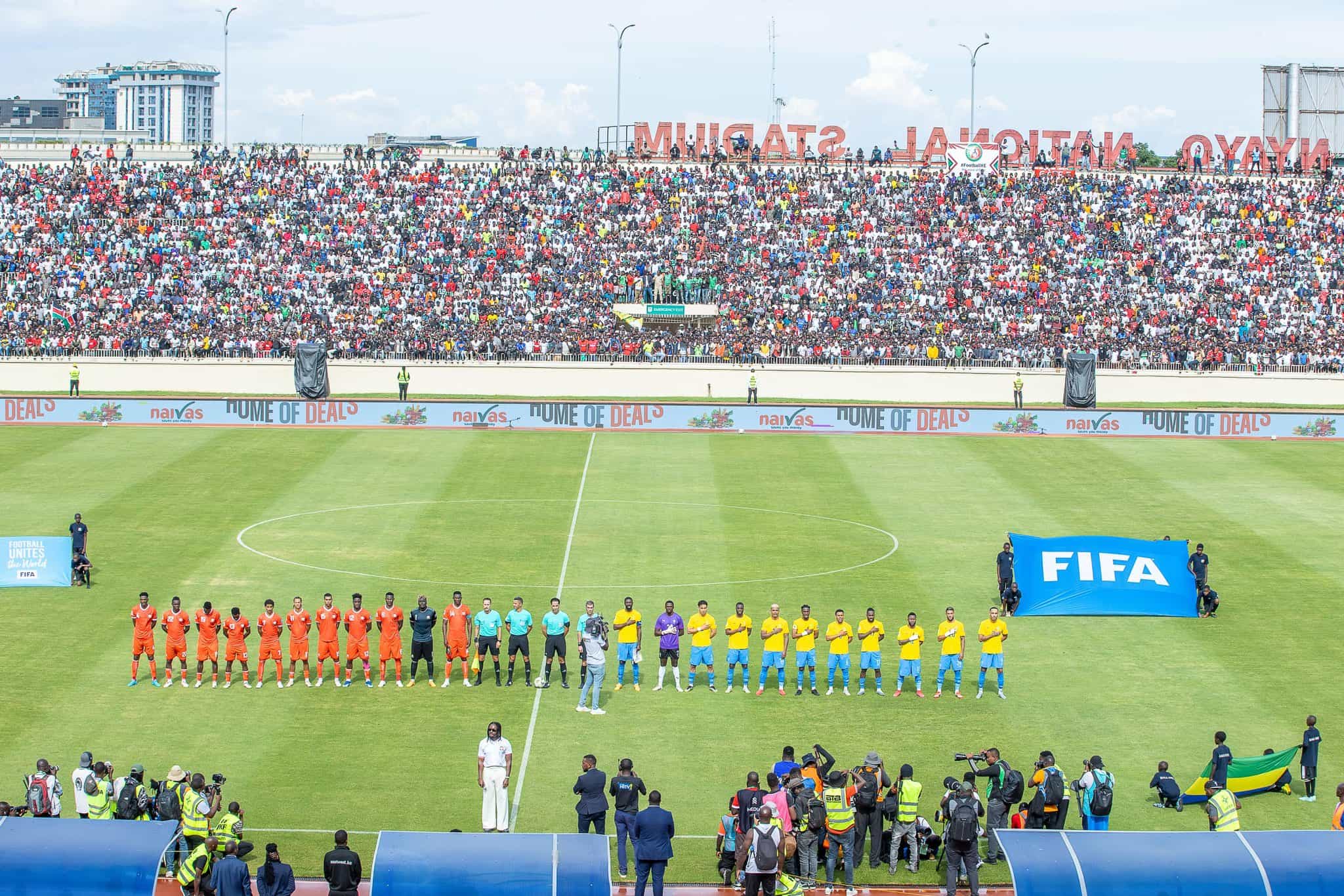 Gabon coach satisfied, McCarthy optimistic despite Kenya’s defeat - Kenya and Gabon line up before kick off (C) Courtesy 