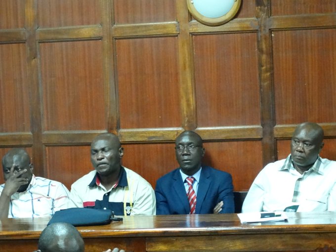 ODPP seeks to bar ex-Busia Governor Ojaamong from public office over graft - Former Busia Governor Sospeter Ojaamong (left) with his co-accused at a court in Nairobi. (Photo: ODPP)