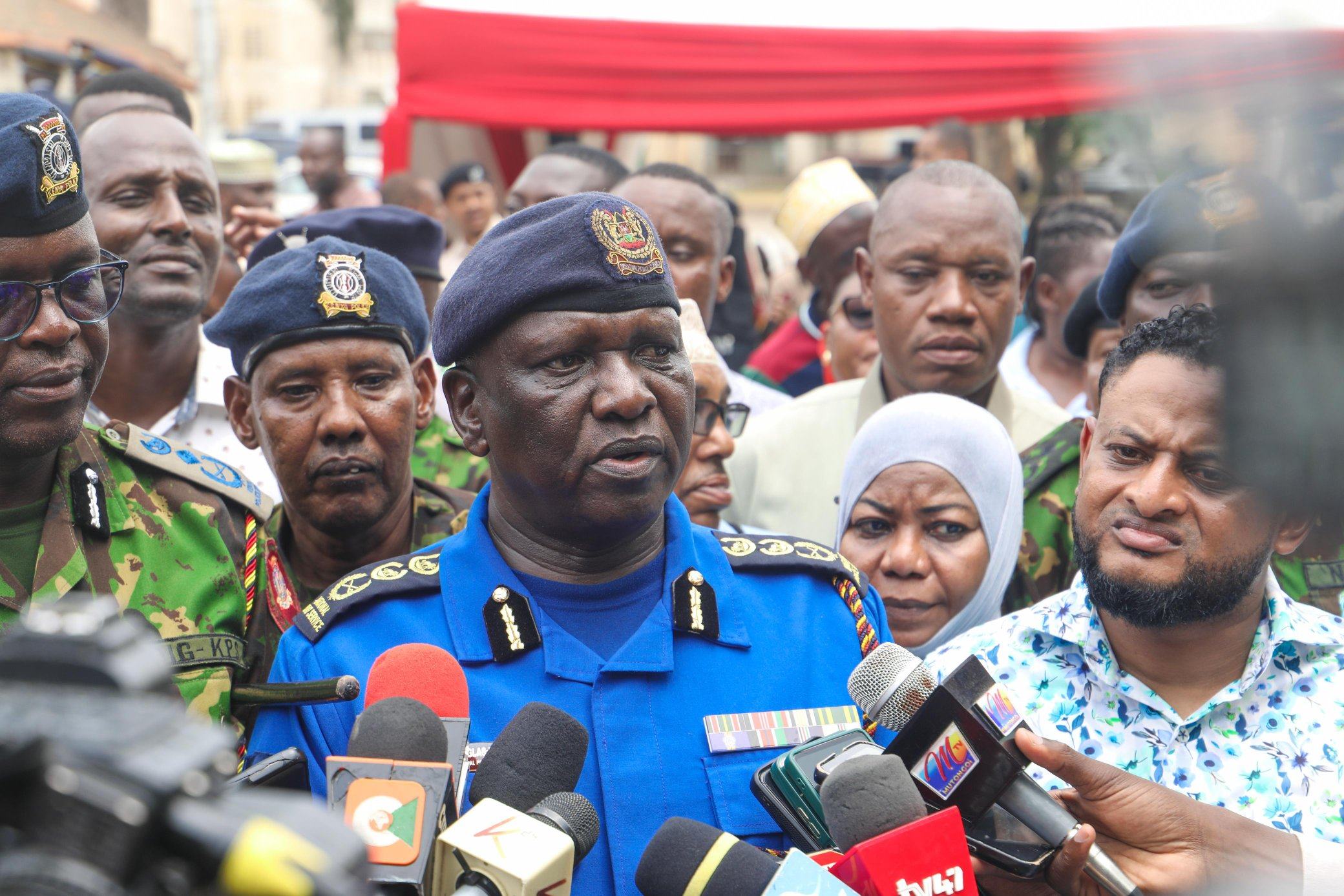 IG of Police Kanja warns against bribery, urges officers to be content with their salaries - The Inspector General of the National Police Service, Douglas Kanja speaks to journalists after he opened the newly built Mbaraki Police Station office block in Mvita Constituency, Mombasa City on March 12, 2025. (Photo: NPS)