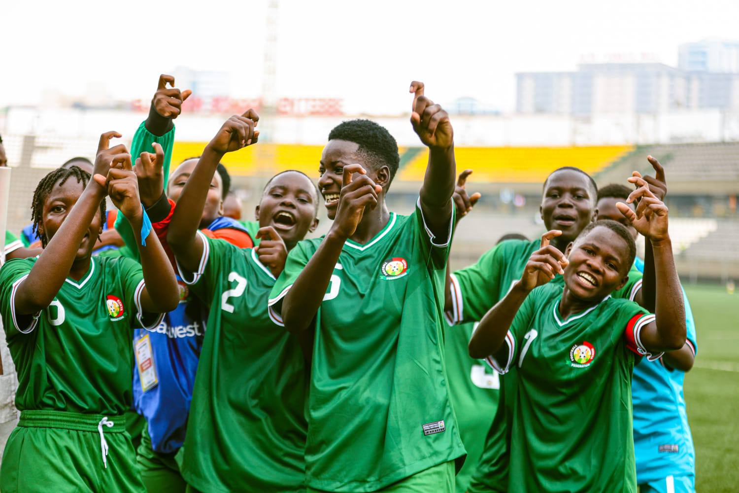 Junior Starlets eye Uganda sweep to edge closer to World Cup - Junior Starlets celebrate a goal in the first leg encounter against Uganda in Kampala (C) FKF Media 