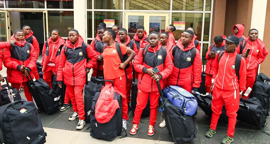 Junior Starlets return home to heroic welcome after 2-0 win against Uganda - The Junior Starlets team arrives at Jomo Kenyatta International Airport on March 9, 2025 after their successful outing in Uganda. 