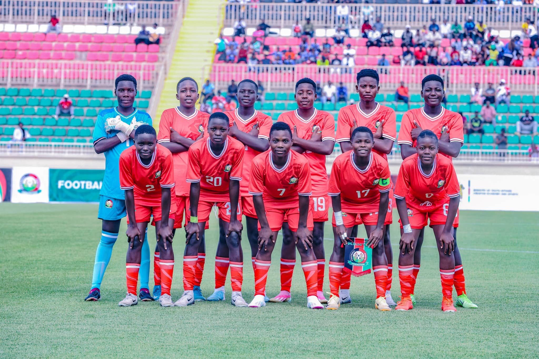 Junior Starlets coach eyes squad boost ahead of Cameroon clash - Junior Starlets line up before the game against Uganda at Nyayo National Stadium (C) FKF Media 