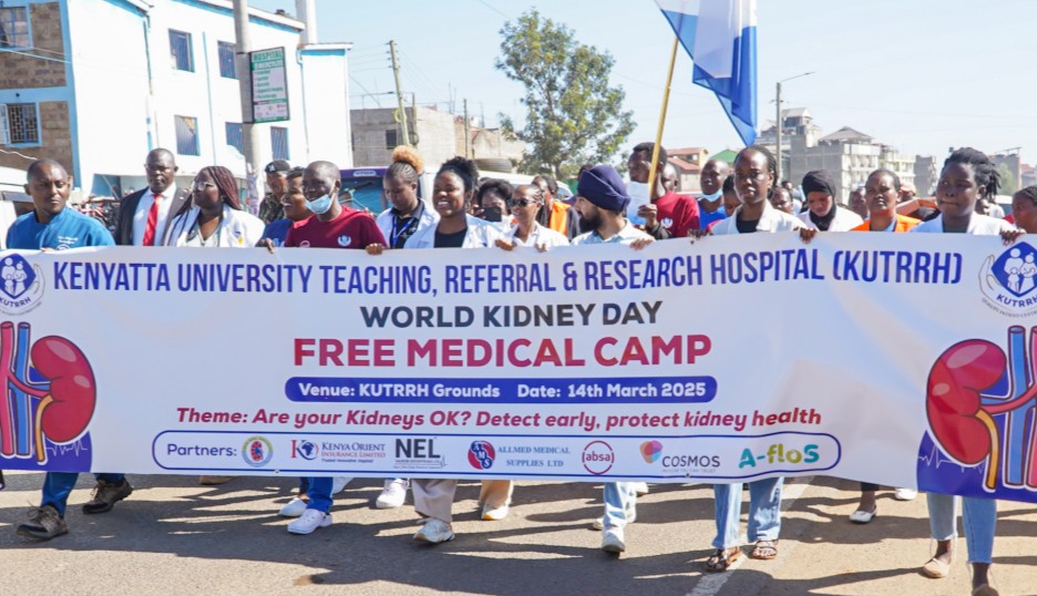 Kenya takes historic step in kidney transplants as KUTRRH prepares for full procedures - KUTRRH employees match on March 14, 2025 during celebrations to mark the World Kidney Day. (Photo: KUTRRH)