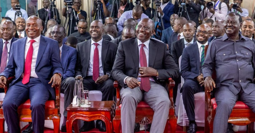 DP Kithure Kindiki hails Ruto, Raila cooperation as good for the country - From left: DP Kithure Kindiki, President William Ruto and former Prime Minister Raila Odinga on March 7, 2025 during the signing of the UDA-ODM deal. (Photo: DPCS)